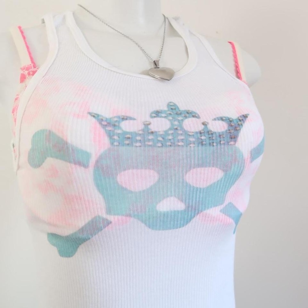 y2k skull crown graphic tank top ribbed fitted cami mcbling - Picture 6 of 6